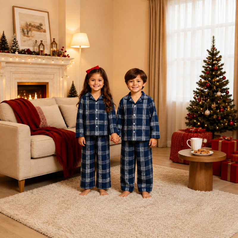 Matching Family Christmas Pyjamas - Navy Plaid