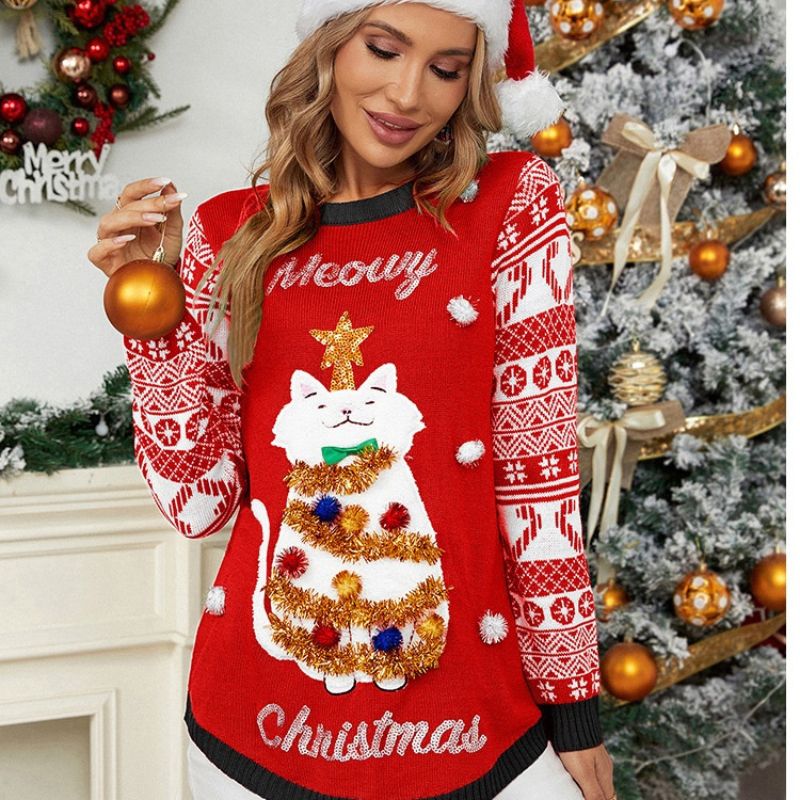 Christmas Jumper - Meowy Cat Graphic
