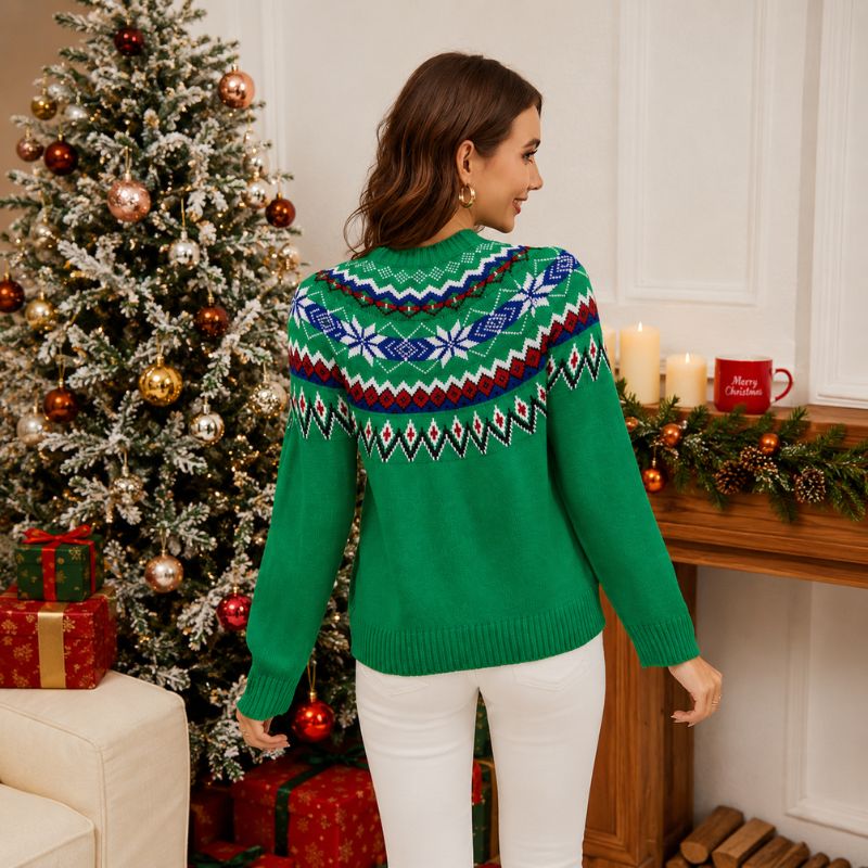 Christmas Jumper - Green Geometric Crew Neck