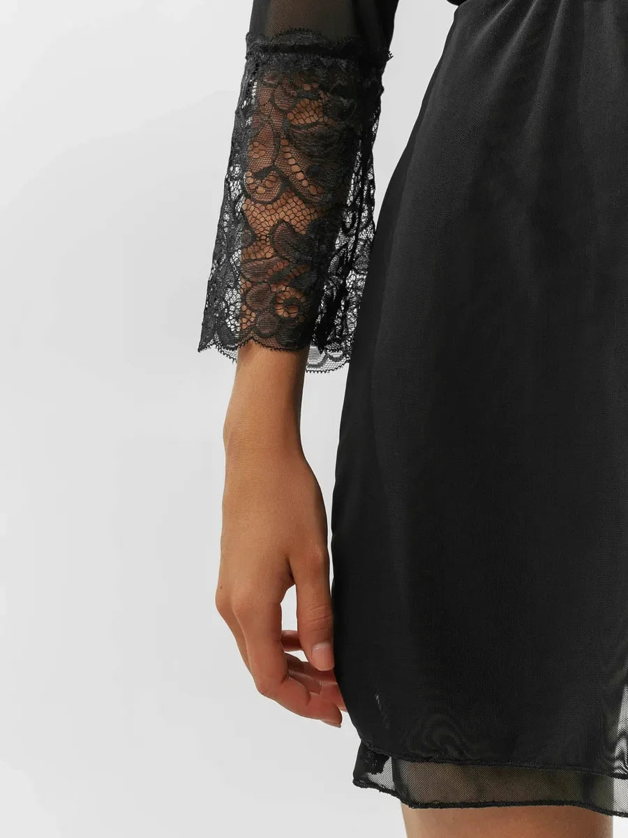 Women's Red Lace Bodysuit and Sheer Chiffon Kimono 2-Piece Set with Tie Belt