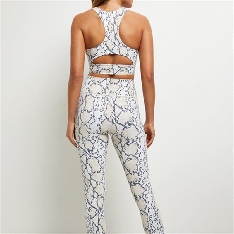 Verkürzte Leggings mit hoher Taille und Schlangenmuster – Sporthose