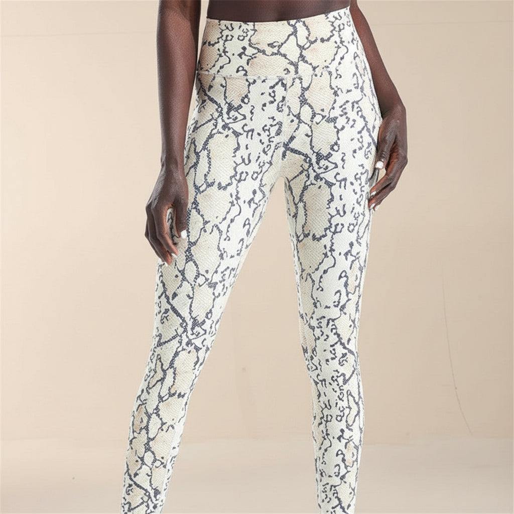 Verkürzte Leggings mit hoher Taille und Schlangenmuster – Sporthose