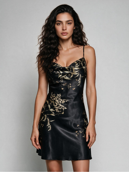 Klassisches Satin-Nachthemd für Damen mit glatter Oberfläche und leicht tailliertem Schnitt