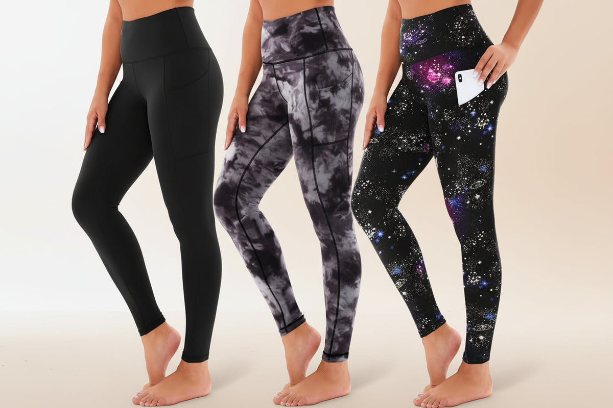 3-Pack High-Waisted Cropped Yoga Pants with Slanted Pockets