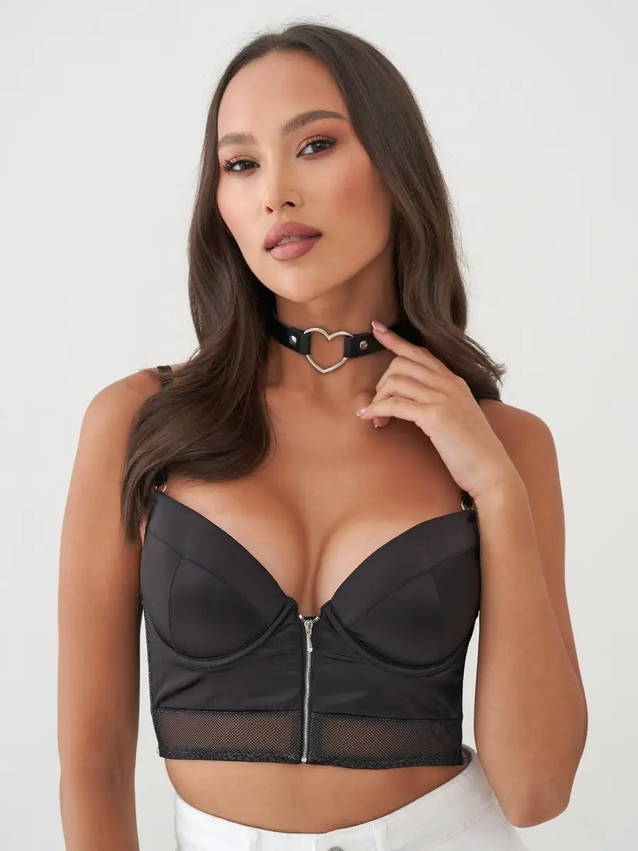 Black Faux Leather Heart Choker Necklace with Adjustable Strap