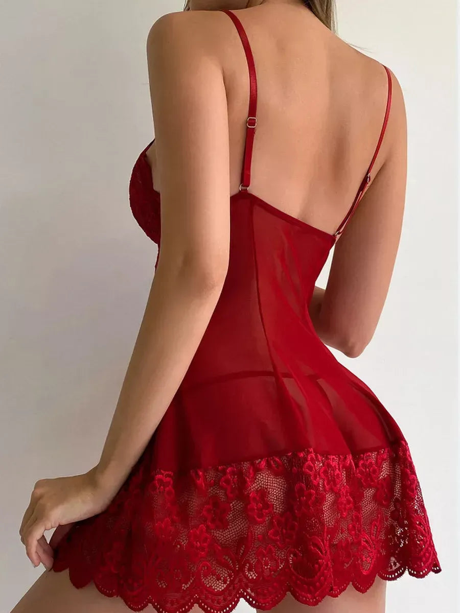 Women's Sheer Lace Babydoll Nightdress with Flowing Lightweight Silhouette