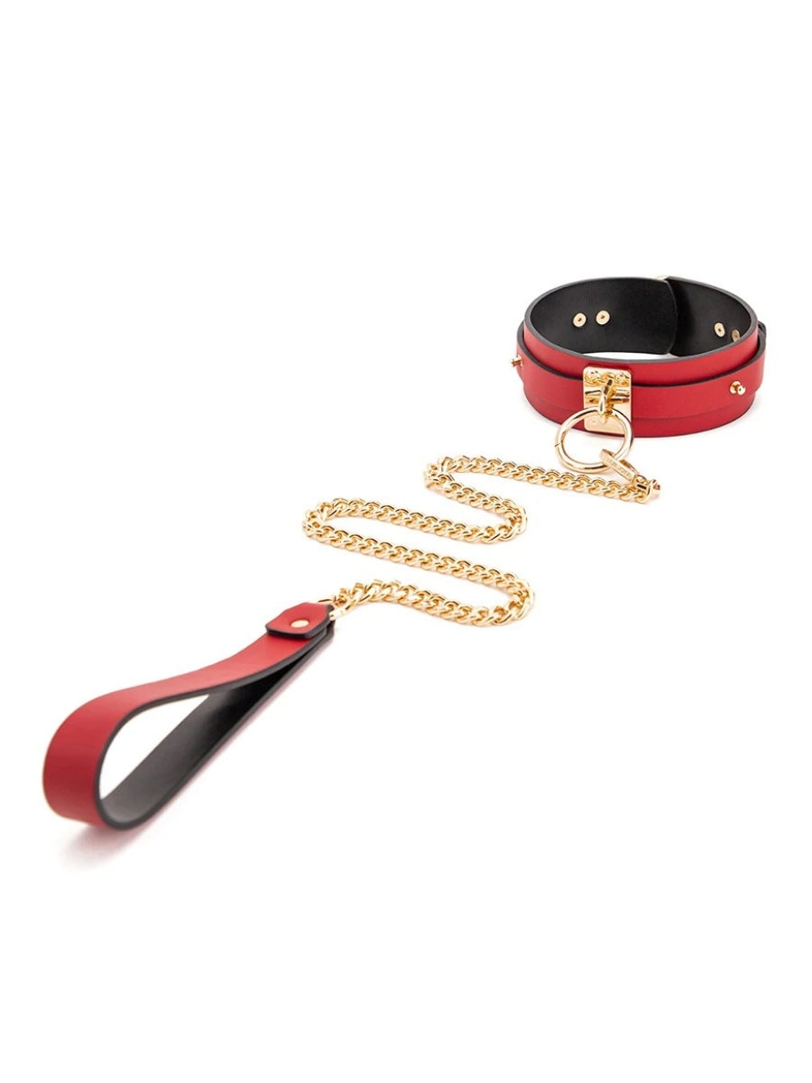 Red Padded Faux Leather Choker with Detachable Chain, O-Ring and Hand Loop