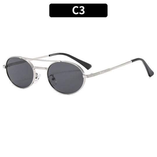 Retro Oval Dual-Beam Metal Sunglasses | UV Protection