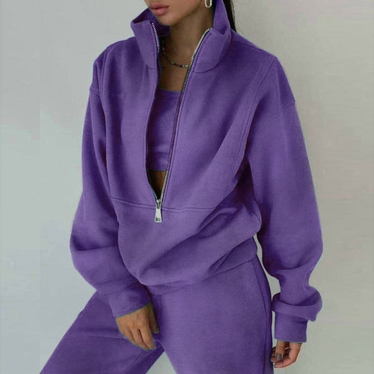 Women's 2-Piece Zip Neck Long Sleeve Sweatshirt & Slim Fit Pants Set