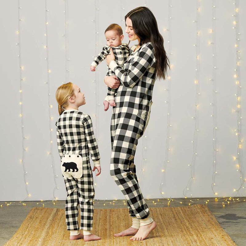 Matching Family Christmas Onesie - Cream and Black Plaid