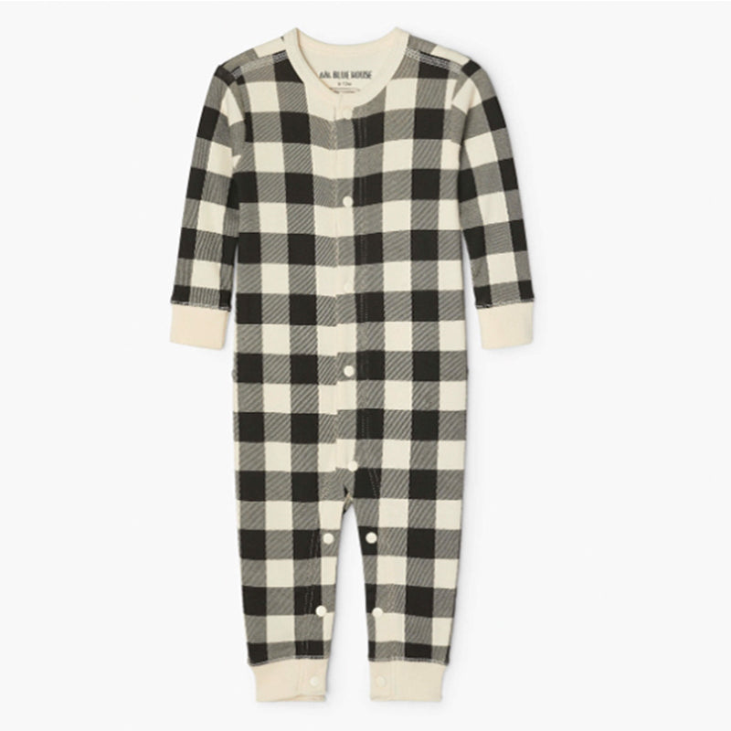 Matching Family Christmas Pyjamas - Black & Cream Plaid Bear