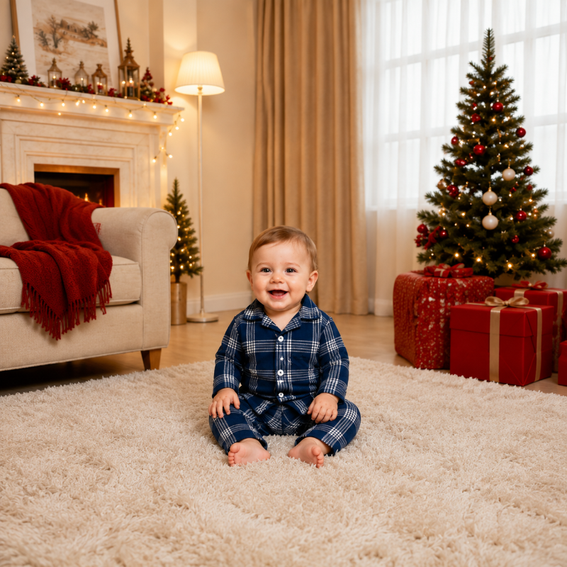 Matching Family Christmas Pyjamas - Navy Plaid