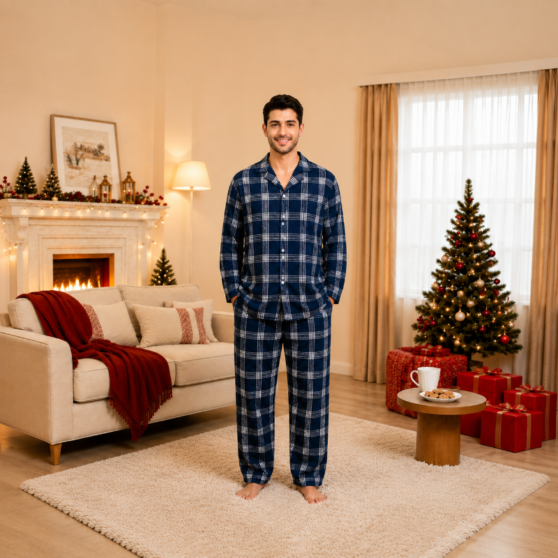 Matching Family Christmas Pyjamas - Navy Plaid