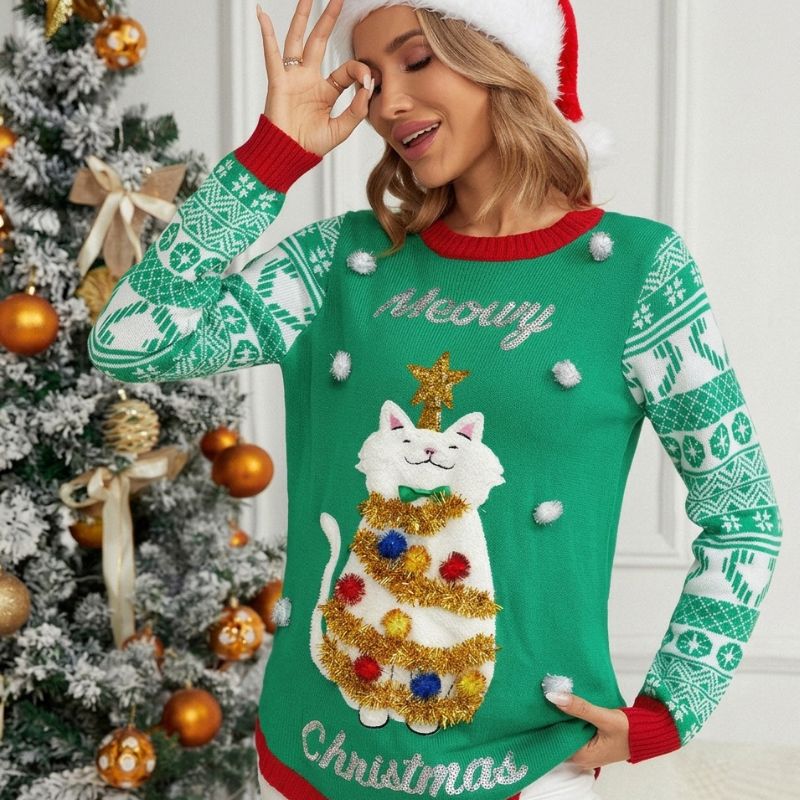 Christmas Jumper - Meowy Cat Graphic