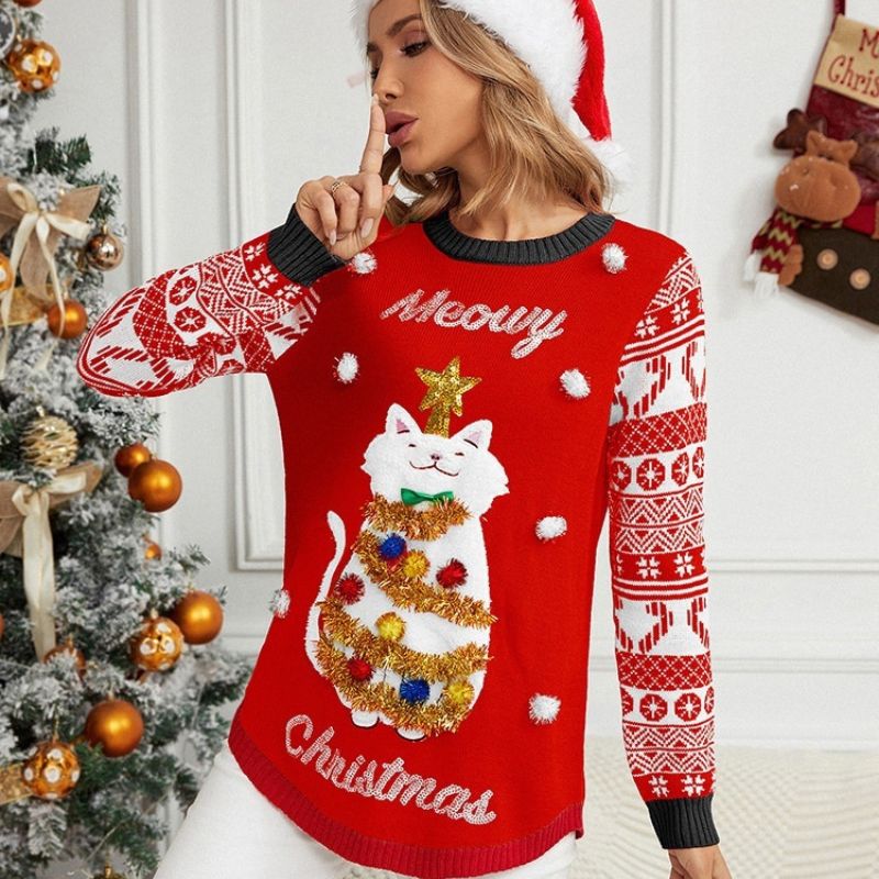 Christmas Jumper - Meowy Cat Graphic