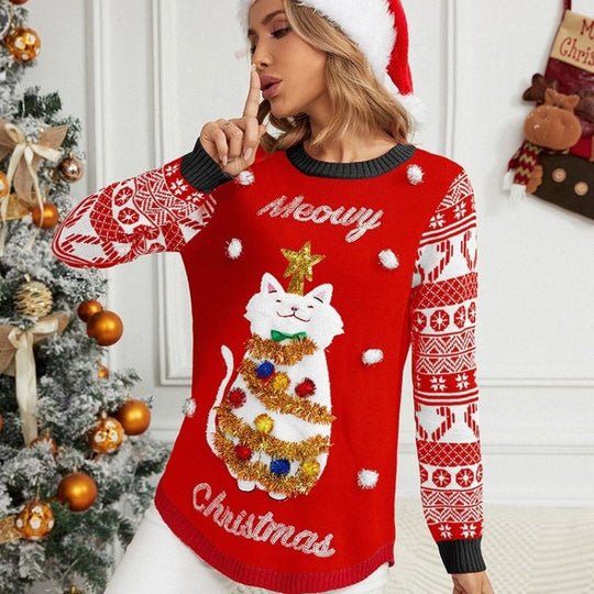 Christmas Jumper - Meowy Cat Graphic