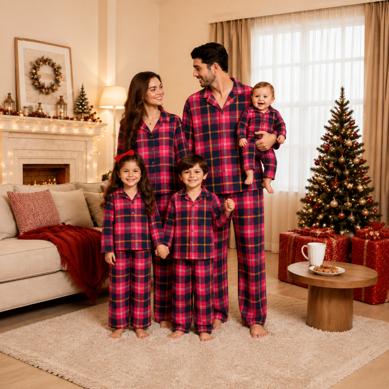 Matching Family Christmas Pyjamas - Red Tartan Plaid