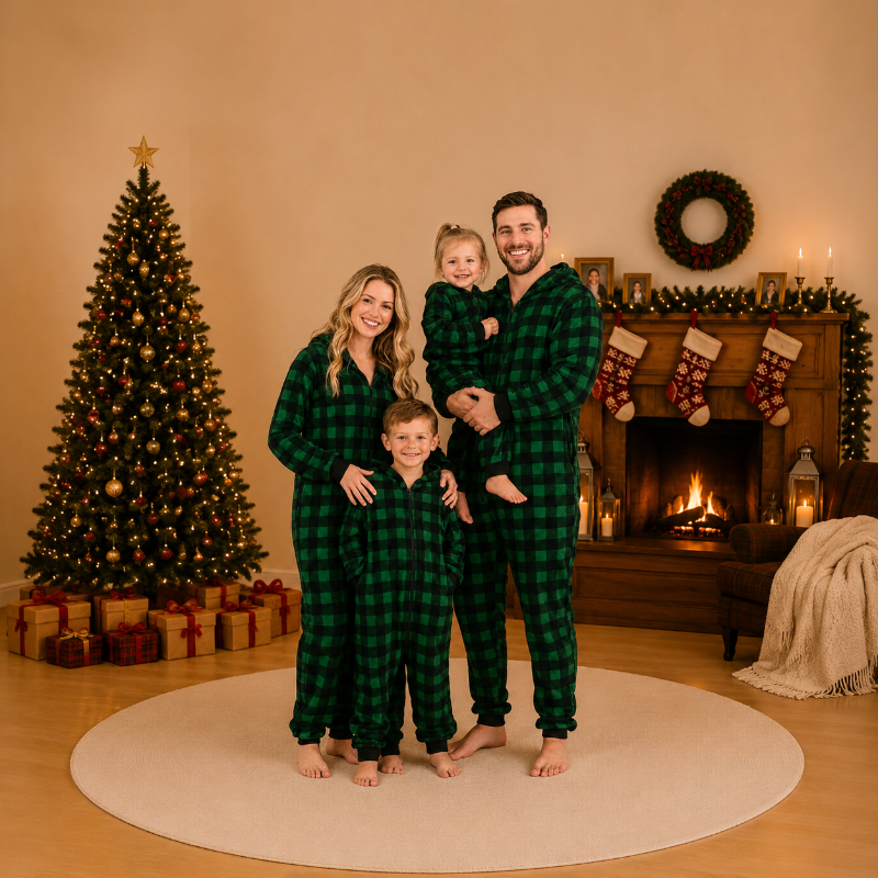 Matching Family Christmas Onesie - Forest Green Hooded