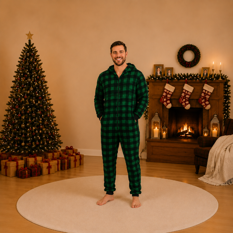Matching Family Christmas Onesie - Forest Green Hooded
