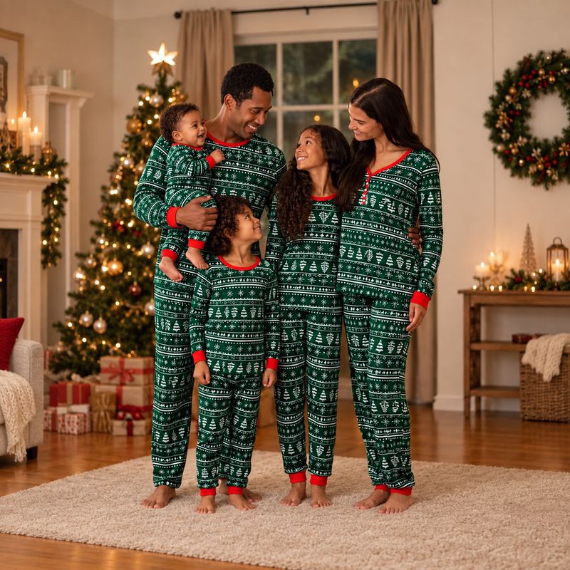 Matching Family Christmas Pyjamas - Green Winter