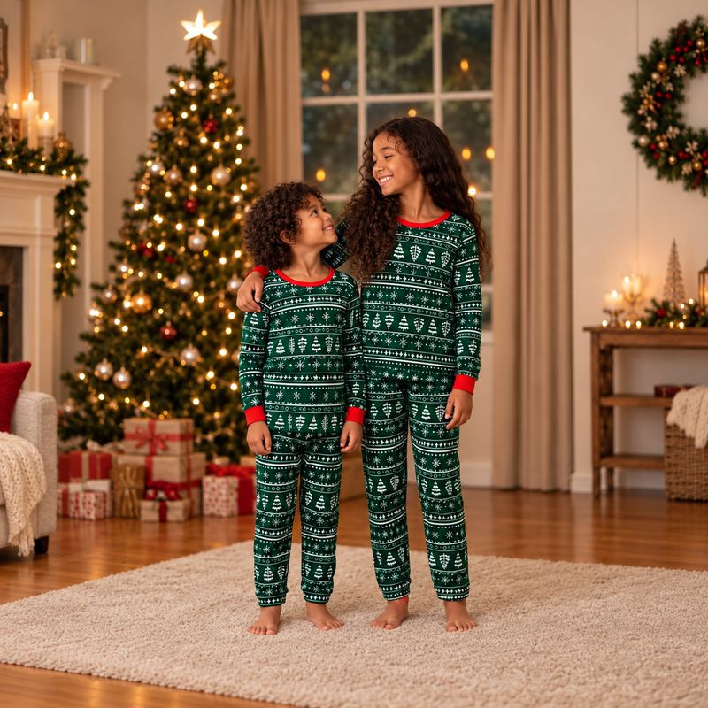 Matching Family Christmas Pyjamas - Green Winter