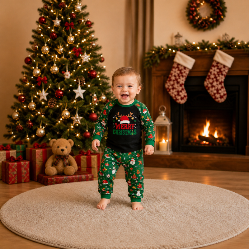 Matching Family Christmas Pyjamas - Holly Green Icons