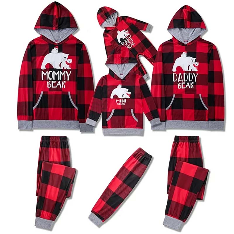 Matching Family Christmas Pyjamas - Hooded Plaid Bear