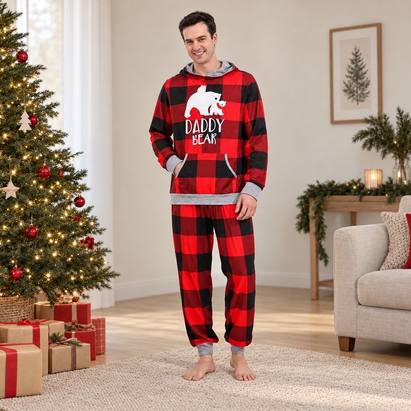 Matching Family Christmas Pyjamas - Hooded Plaid Bear