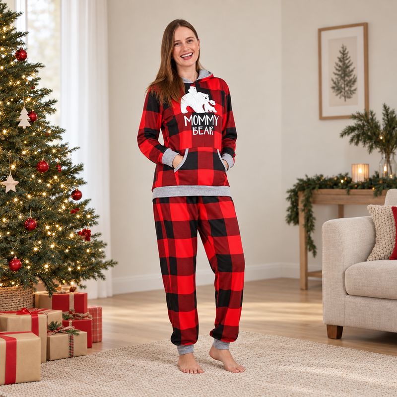 Matching Family Christmas Pyjamas - Hooded Plaid Bear