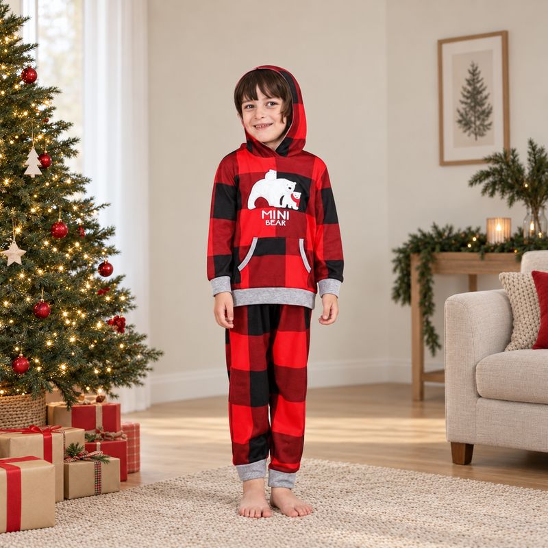 Matching Family Christmas Pyjamas - Hooded Plaid Bear