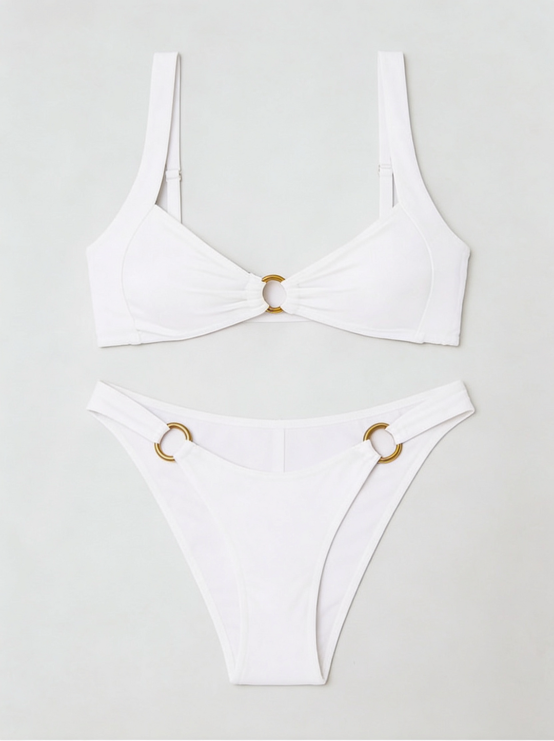 Women's Shimmering Halterneck Bikini Set with Ring Detail and High-Cut Bottoms