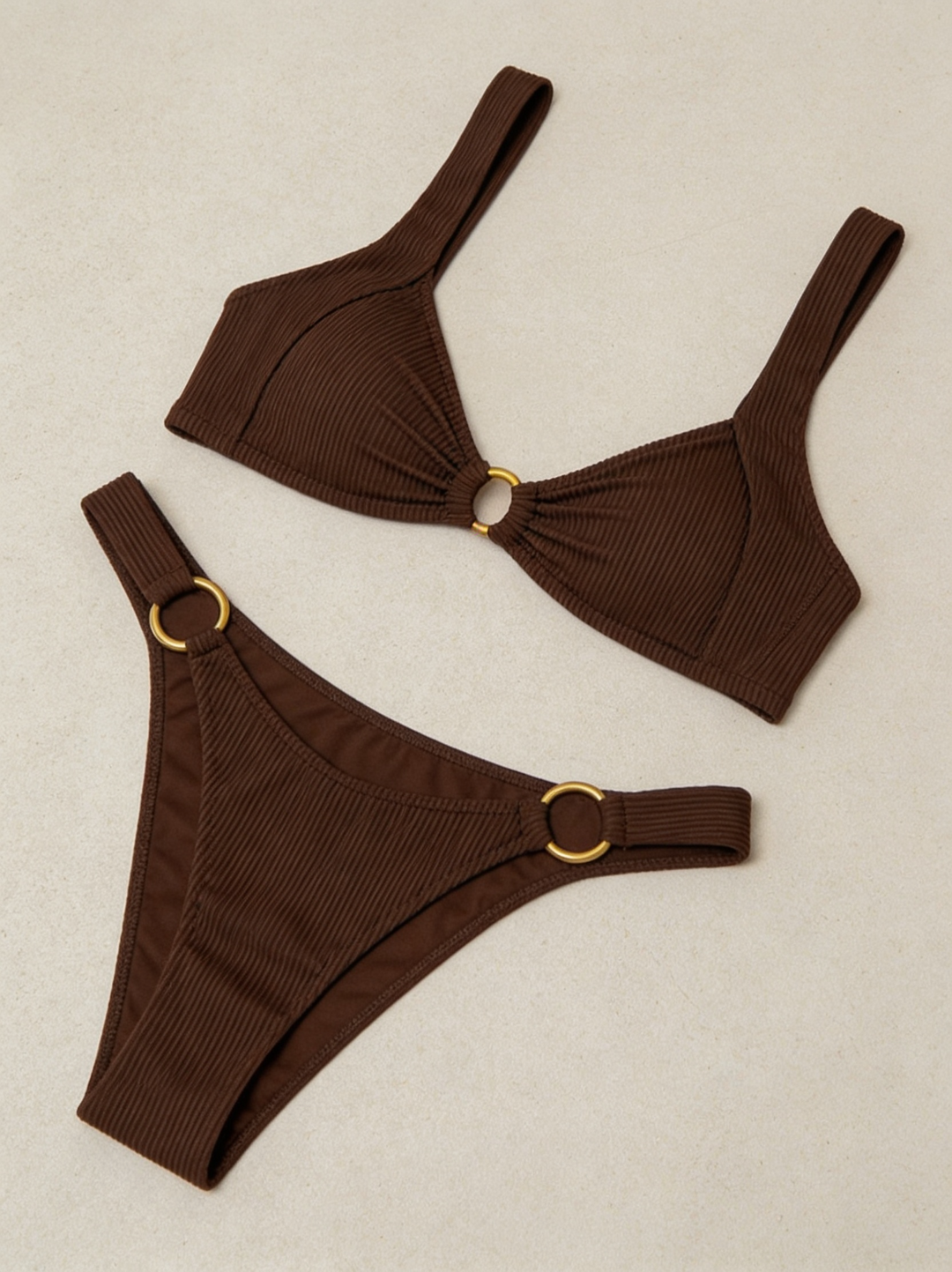 Women's Shimmering Halterneck Bikini Set with Ring Detail and High-Cut Bottoms