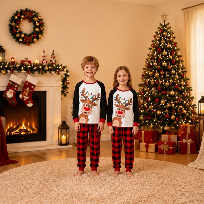 Matching Family Christmas Pyjamas - Jolly Reindeer Plaid