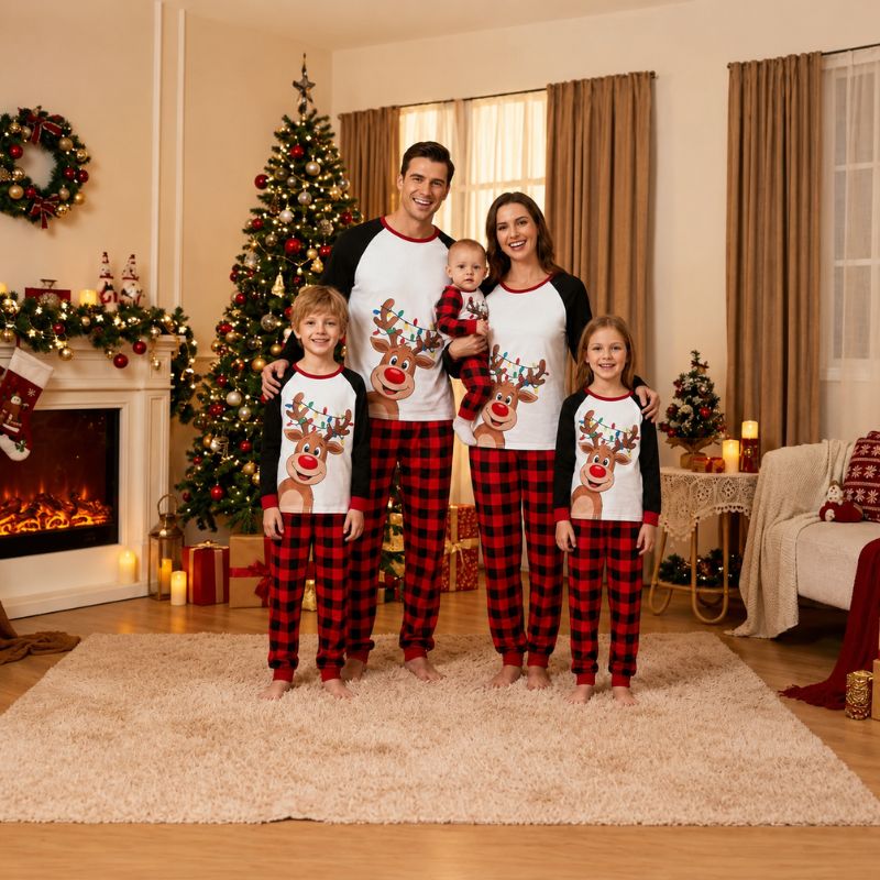 Matching Family Christmas Pyjamas - Jolly Reindeer Plaid