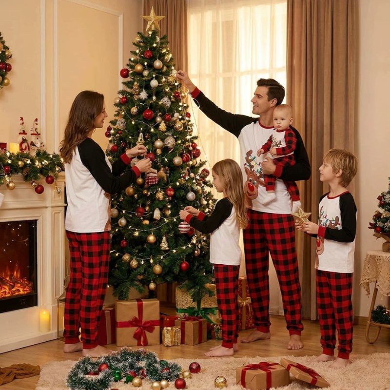 Matching Family Christmas Pyjamas - Jolly Reindeer Plaid