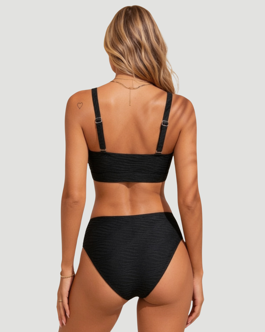 Women's Textured 2-Piece Bikini Set with Wide Straps and Gold-Tone U Detail