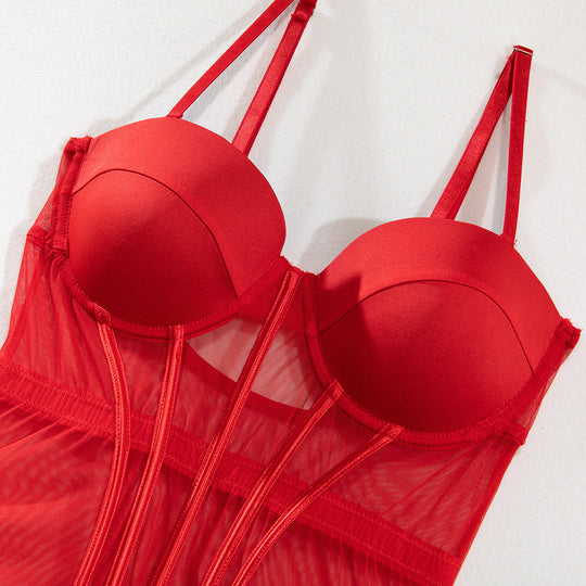 Damen-Dessous-Set, 3-teilig, mit BH, Slip und passenden Beinbändern