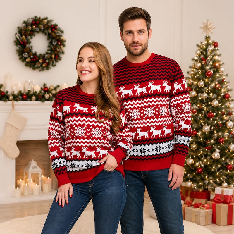 Christmas Jumper - Red Snowflake Reindeer