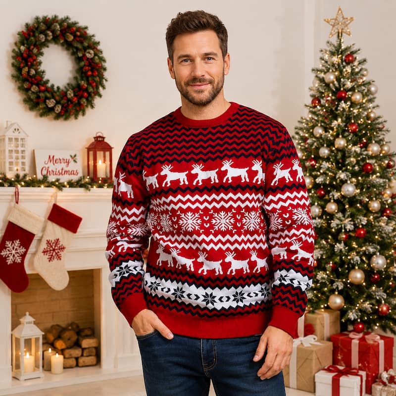 Christmas Jumper - Red Snowflake Reindeer