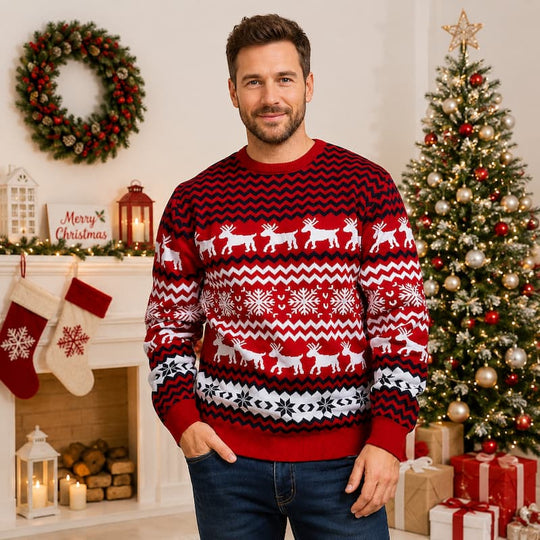 Christmas Jumper - Red Snowflake Reindeer