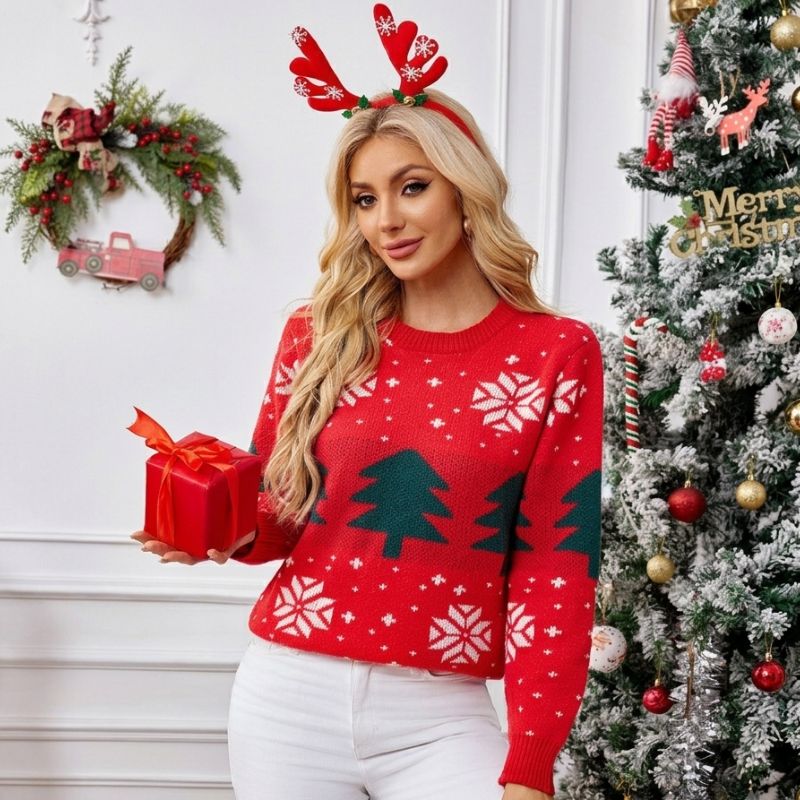 Christmas Jumper - Red Christmas Tree & Snowflake