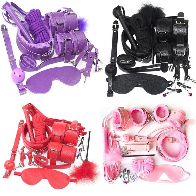 10-Piece Bondage Accessory Set with Adjustable Cuffs, Blindfold and Rope