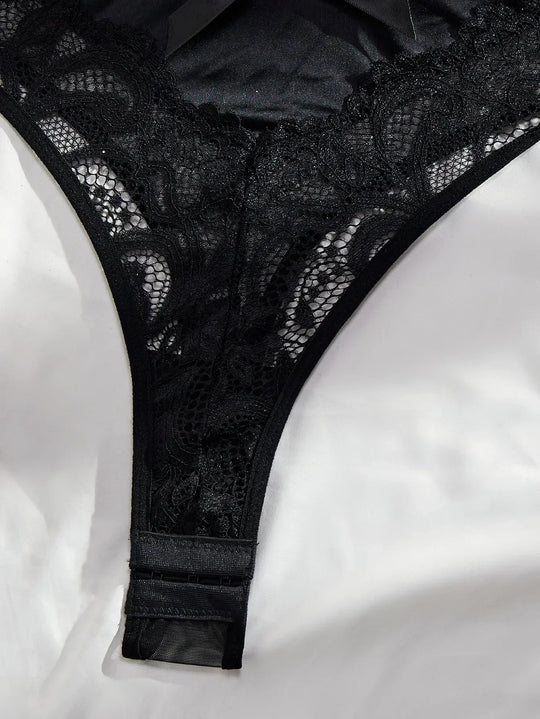 Women's Baroque Lace Underwired Bodysuit with Satin Bow and High-Cut Legs
