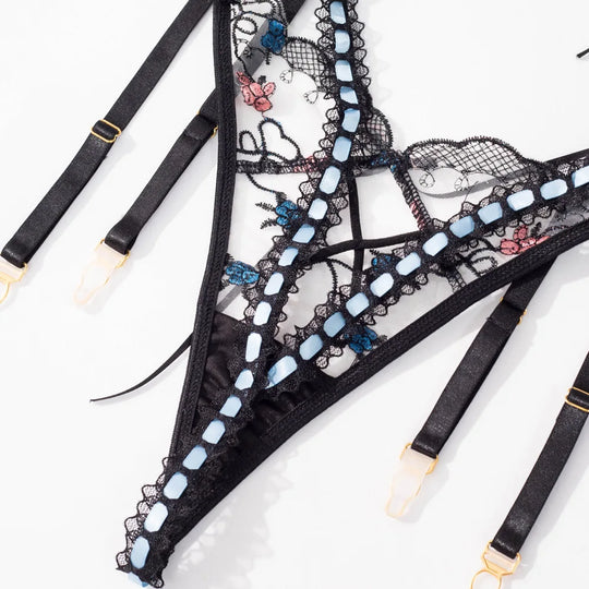 Damen-Dessous-Set aus Spitze, 3-teilig, mit zarten dekorativen Details