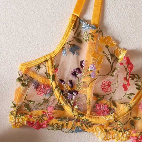 Damen-Dessous-Set aus Spitze, 3-teilig, mit BH, Slip und Strapsgürtel