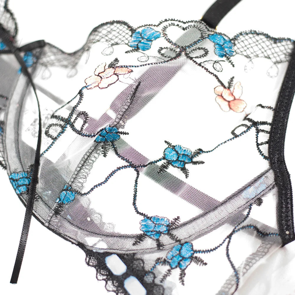 Damen-Dessous-Set aus Spitze, 3-teilig, mit zarten dekorativen Details