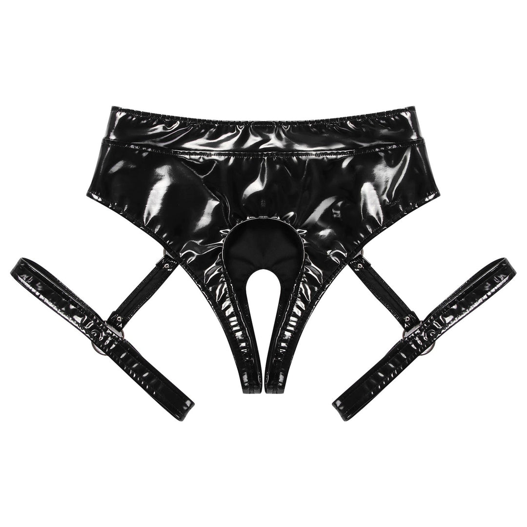 Adjustable Faux Patent Leather Harness Accessory with Opening, O-Rings and Buckles