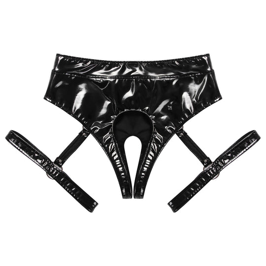 Adjustable Faux Patent Leather Harness Accessory with Opening, O-Rings and Buckles