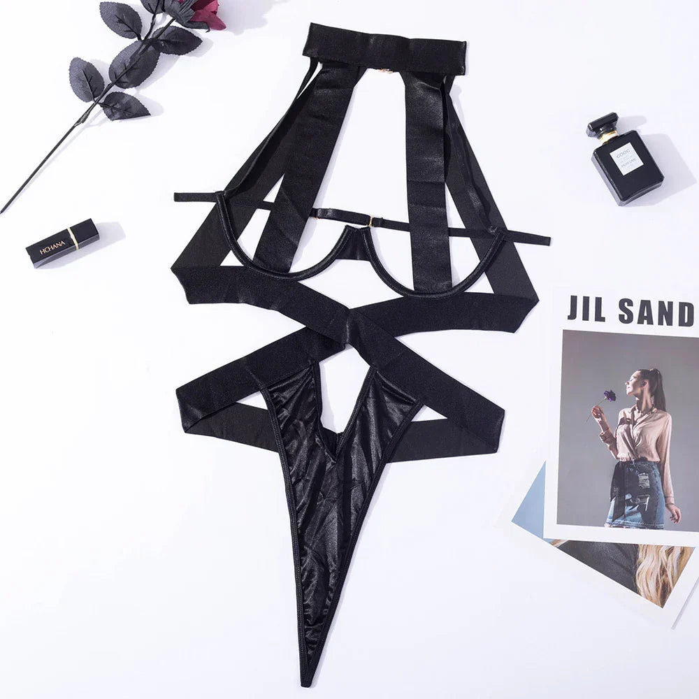 Damen-Dessous-Body aus Spitze mit zarten Borten und figurbetonter Form