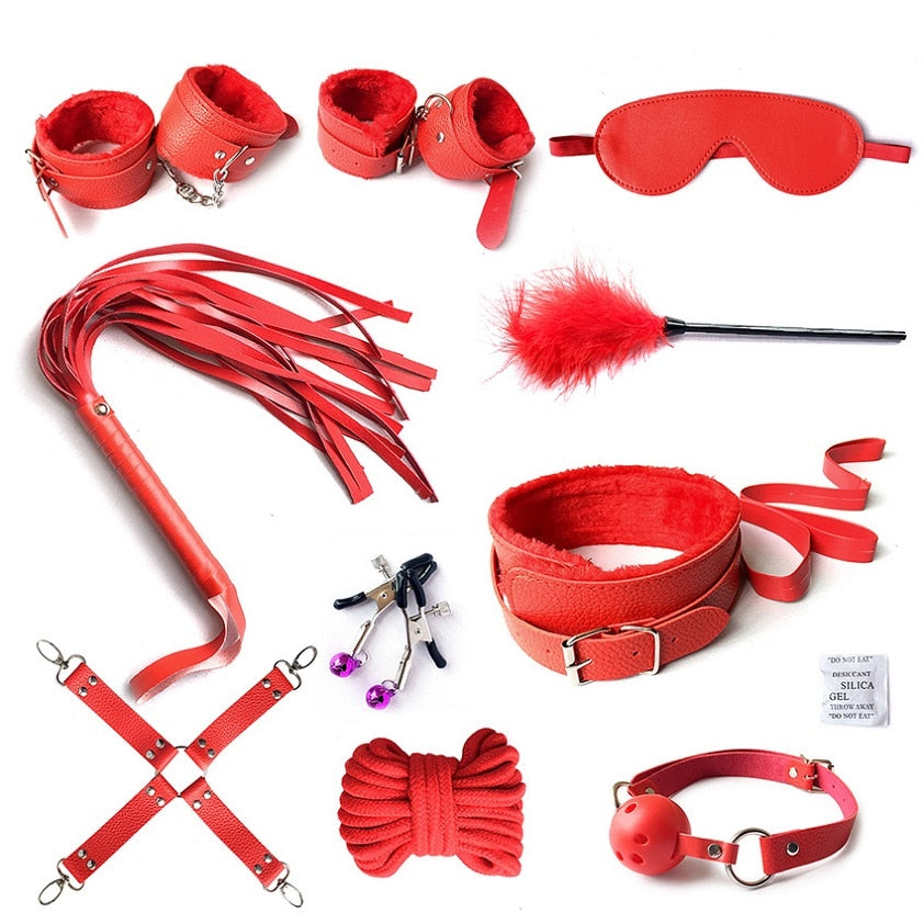 10-Piece Bondage Accessory Set with Adjustable Cuffs, Blindfold and Rope